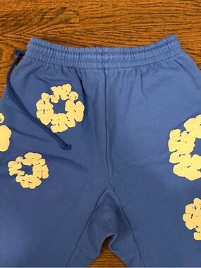 Blue Mens Sweatpants with White Floral Prints